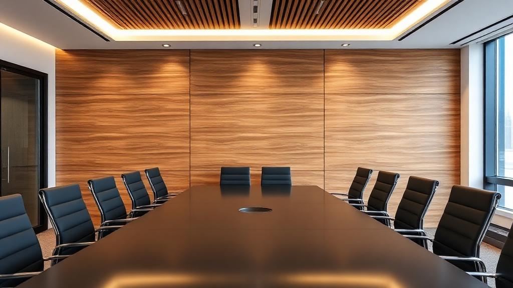 Boardroom Feature Wall – Office Fit Out Bolton Boardroom with timber feature wall delivered as part of an office fit out near Bolton